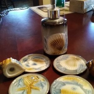 Lotion holder, 4 coasters & salt & pepper shaker